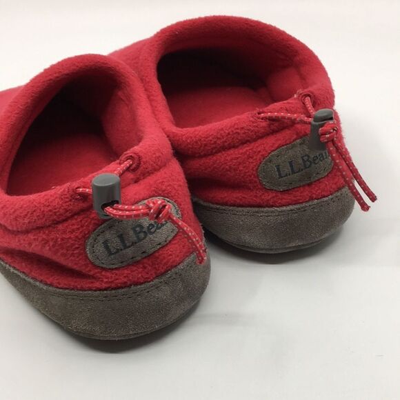 L.L. Bean Red Fleece and Leather Sole Big Kid Slippers Size 5-6 - Picture 6 of 16